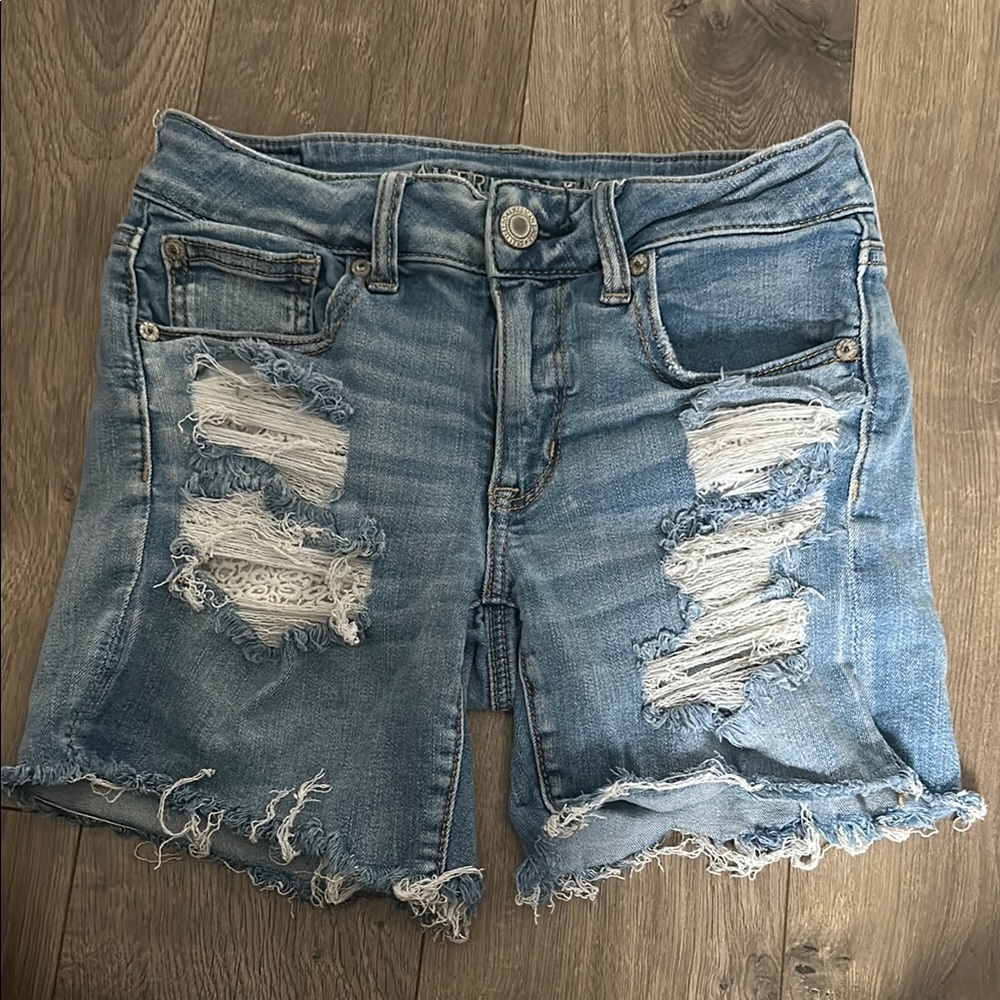 American Eagle Outfitters Blue Distressed Jean Shorts